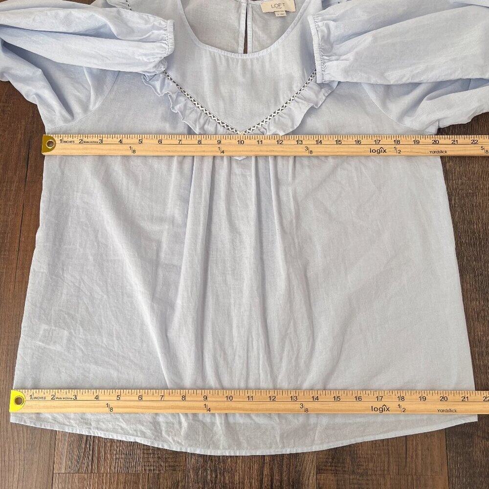 Loft Ruffle Blouse Long Sleeve Cotton Sheer Cottagecore Prairie Size Small Blue - Picture 11 of 16